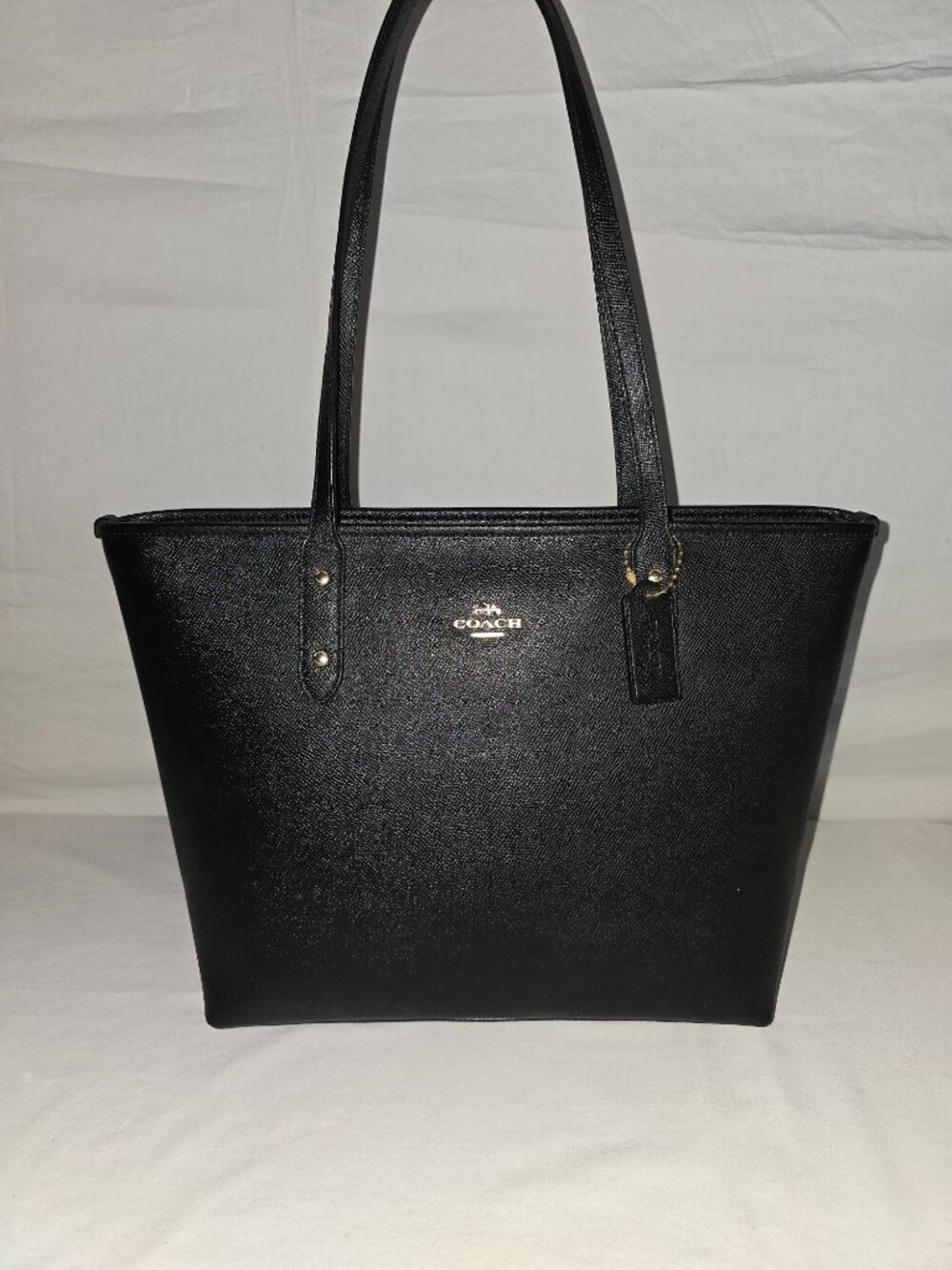 Coach F58846 Black Crossgrain Leather City Zip Top Shoulder Tote Bag